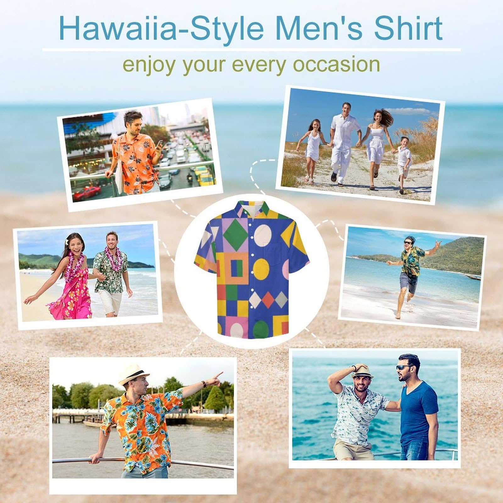 Funky Camicia Hawaiana Uomo, Manica Corta Design Aloha Camicie con Bottoni, Estiva Camicie a Grafica Geometrica Colorata Casual Stampa Spiaggia Estate Moderna Camicia
