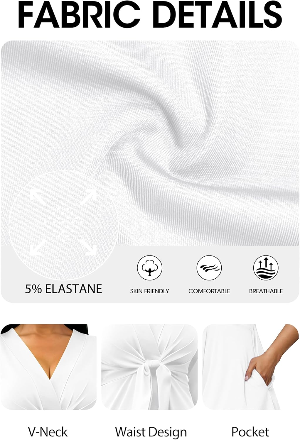 Nmoder Midi Dress for Women, V Neck Tie Front Fit and Flare Cocktail Dresses for Wedding Guest A-Line Dress with Pockets - Image 6