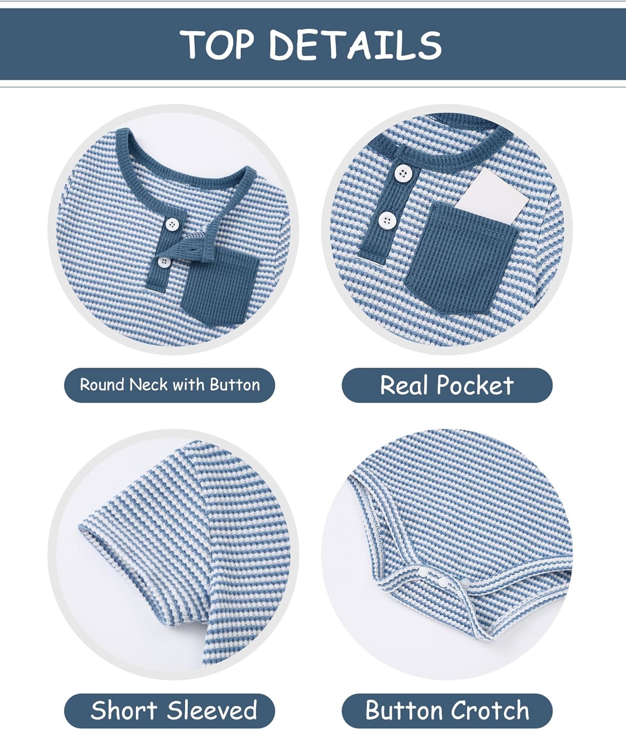 Coco&RARA Baby Boy Clothes Striped Short Sleeve Romper With Pocket Buttons Shorts Set Newborn 3 6 12 Months Baby Boy Outfits - Image 5