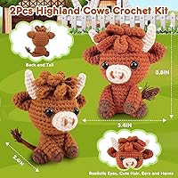 Vista 2 de Cheloment Kit de 2 piezas de ganchillo de vaca de las tierras altas para principiantes, kit de inicio de ganchillo con tutoriales en video paso a