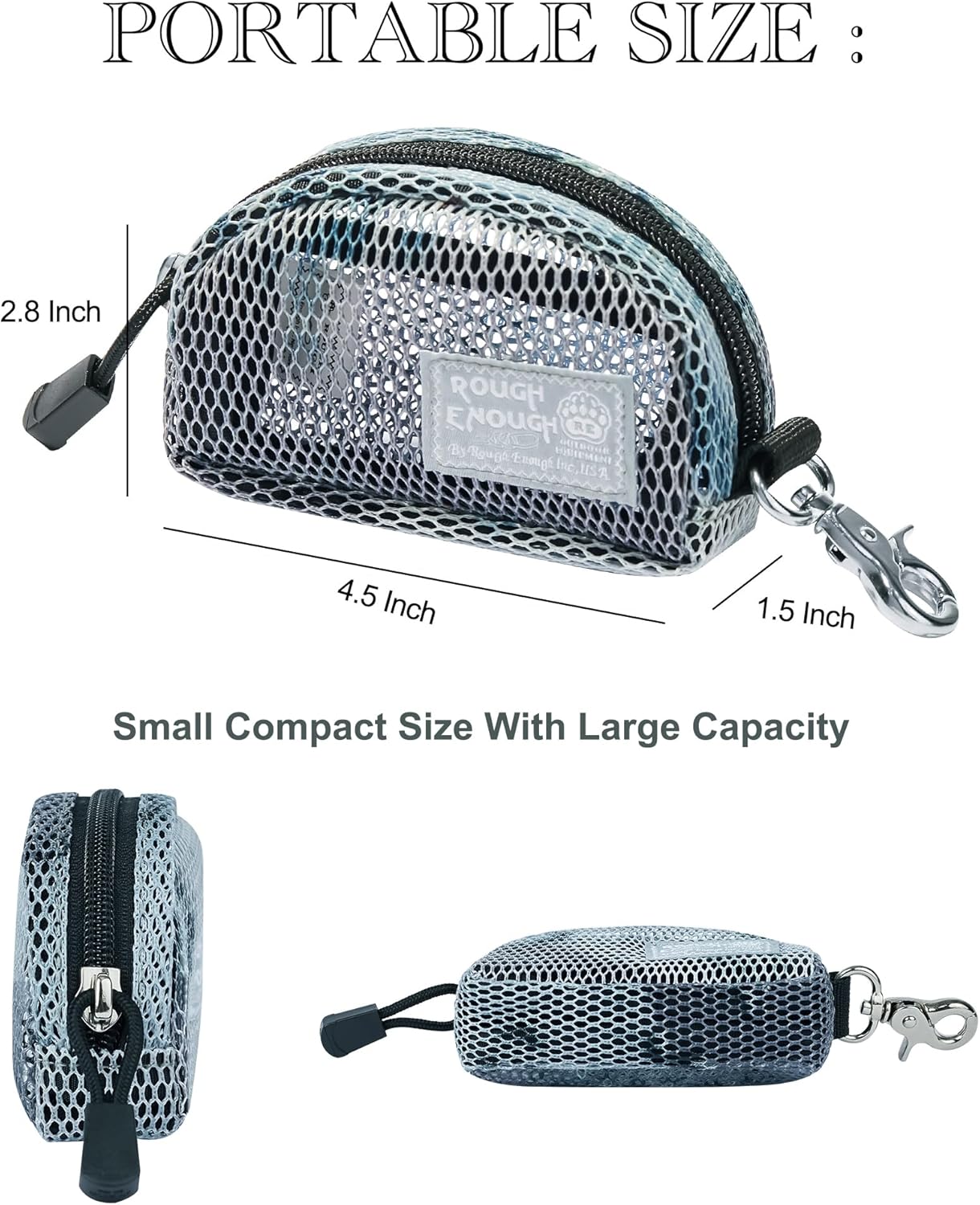Rough Enough Small Coin Purse Pouch for Women Men Card Holder Wallet Earbud Case Keychain Zipper Coins Pocket with Clip On Buckle Blue Mesh