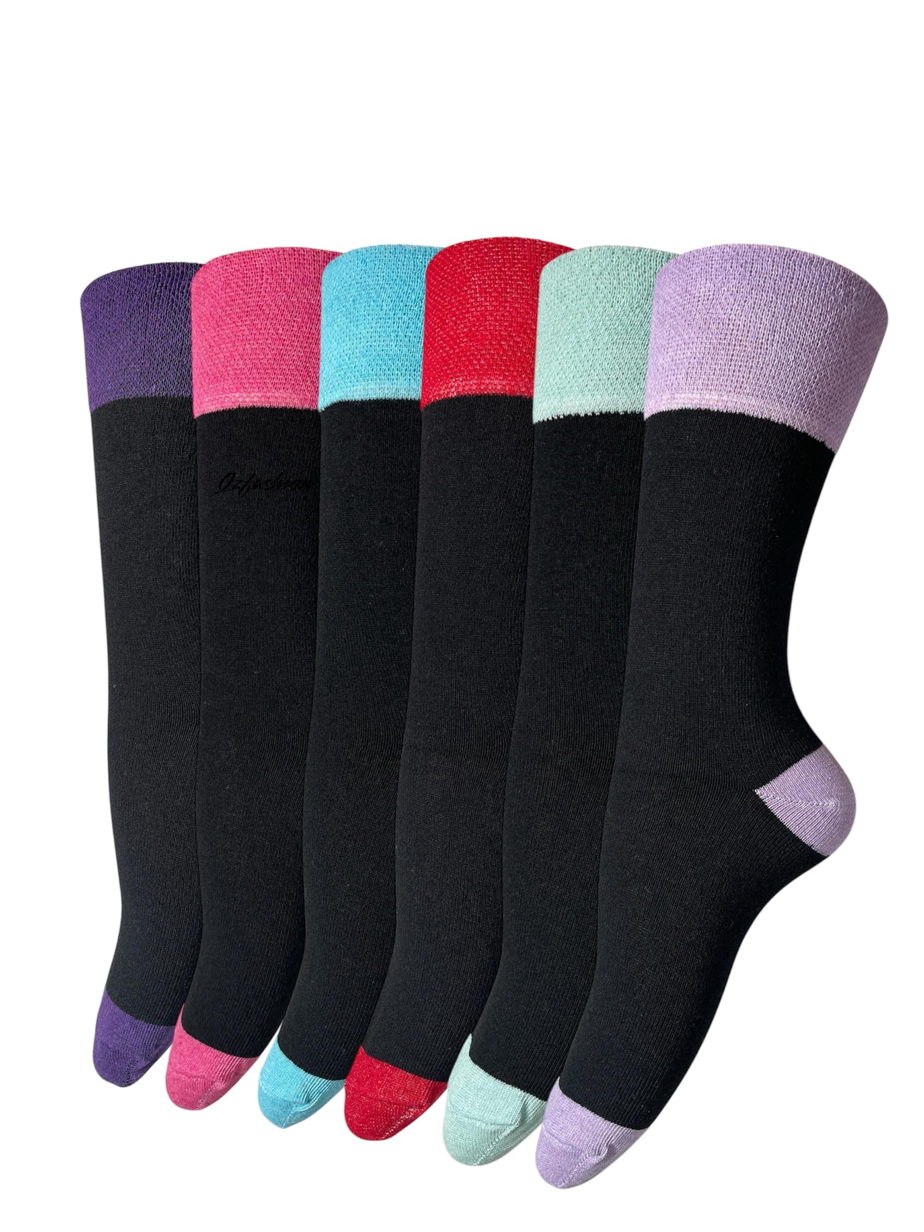 Qz Fashion Women's Multicolour 6 Pairs Loose-Top Non-Elastic Socks, (Pack Of 6) Cotton, Bright Colours Diabetic Socks Uk Size 4-7, Eur Size 37-42 (Colour Heel Print, Cotton)