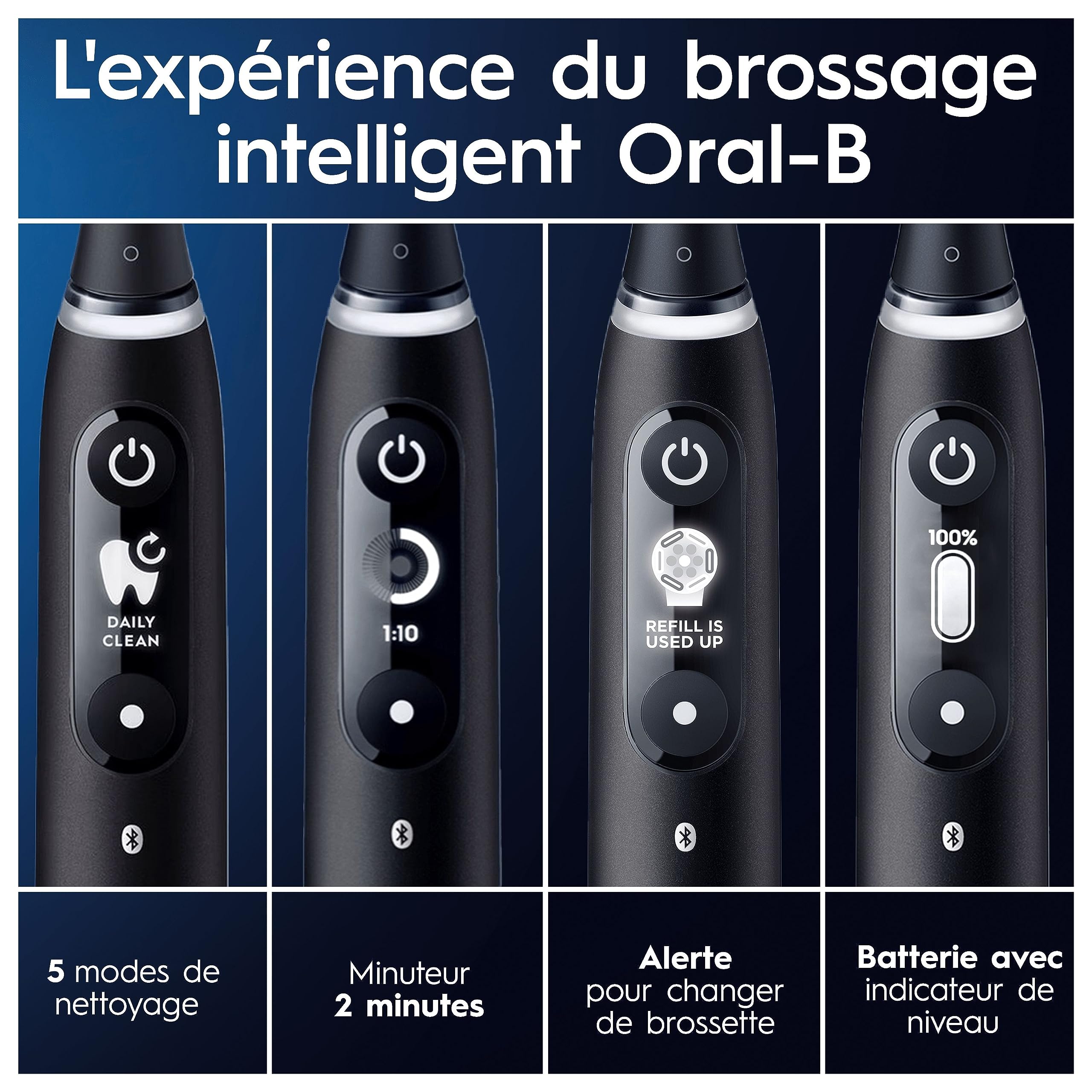 Oral-B iO 7 Duo Brosses À Dents Électriques Noire Et Blanche, Le Capteur De Pression Pour Protéger Les Gencives, Lot De 2 Manches, Des Accessoires, 2 Brossettes Rondes, 1 Chargeur, 1 Étui De Voyage