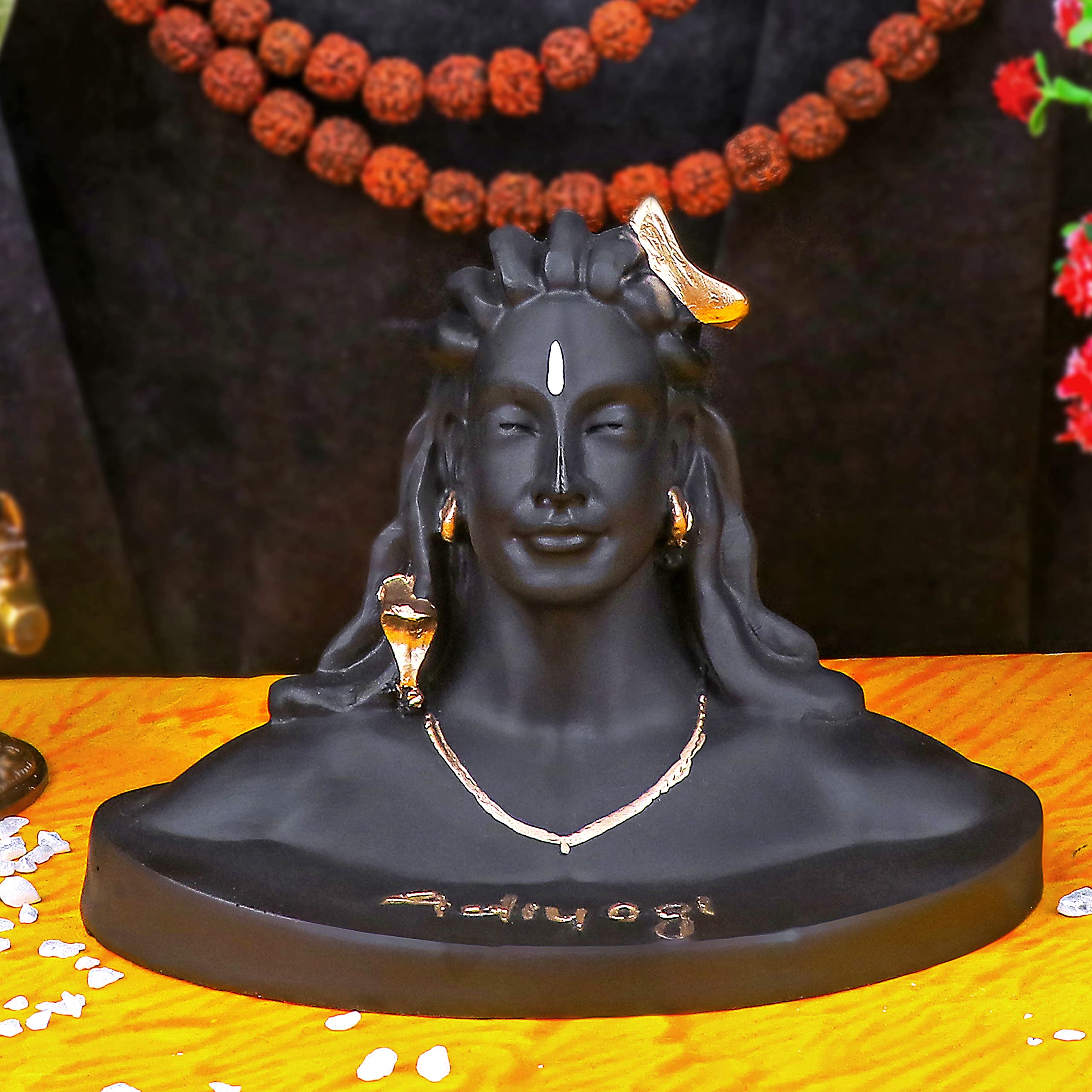 SATVIK Adiyogi for Car Dashboard Idol/Murti/Statue Aadiyogi Shiv Black Matte Finish Idol Murti for Mandir/Temple and Home (Pack of 1, Medium)