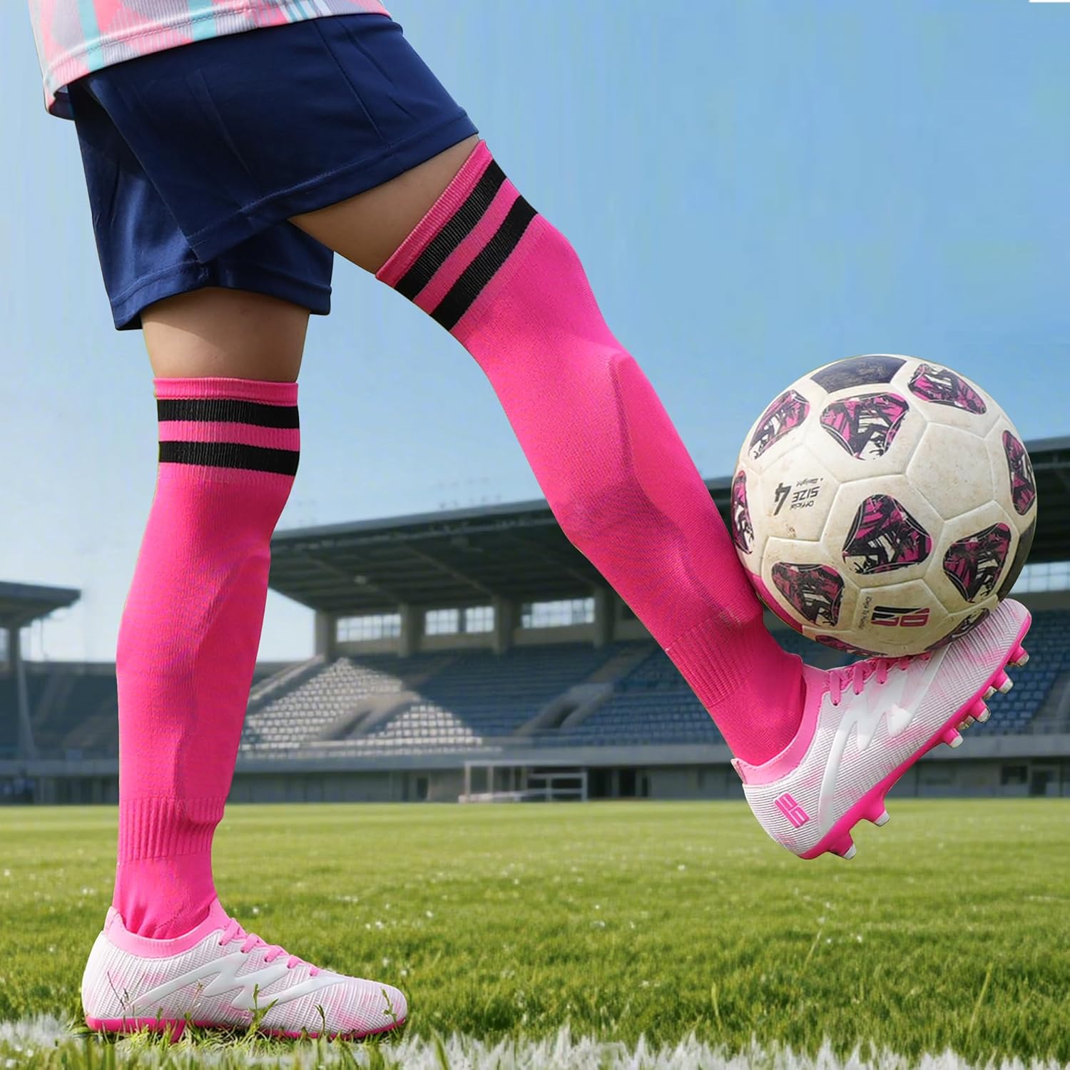 brooman Kids Firm Ground Soccer Cleats Boys Girls Football Shoes with Shin Guards and Soccer Socks - Image 2