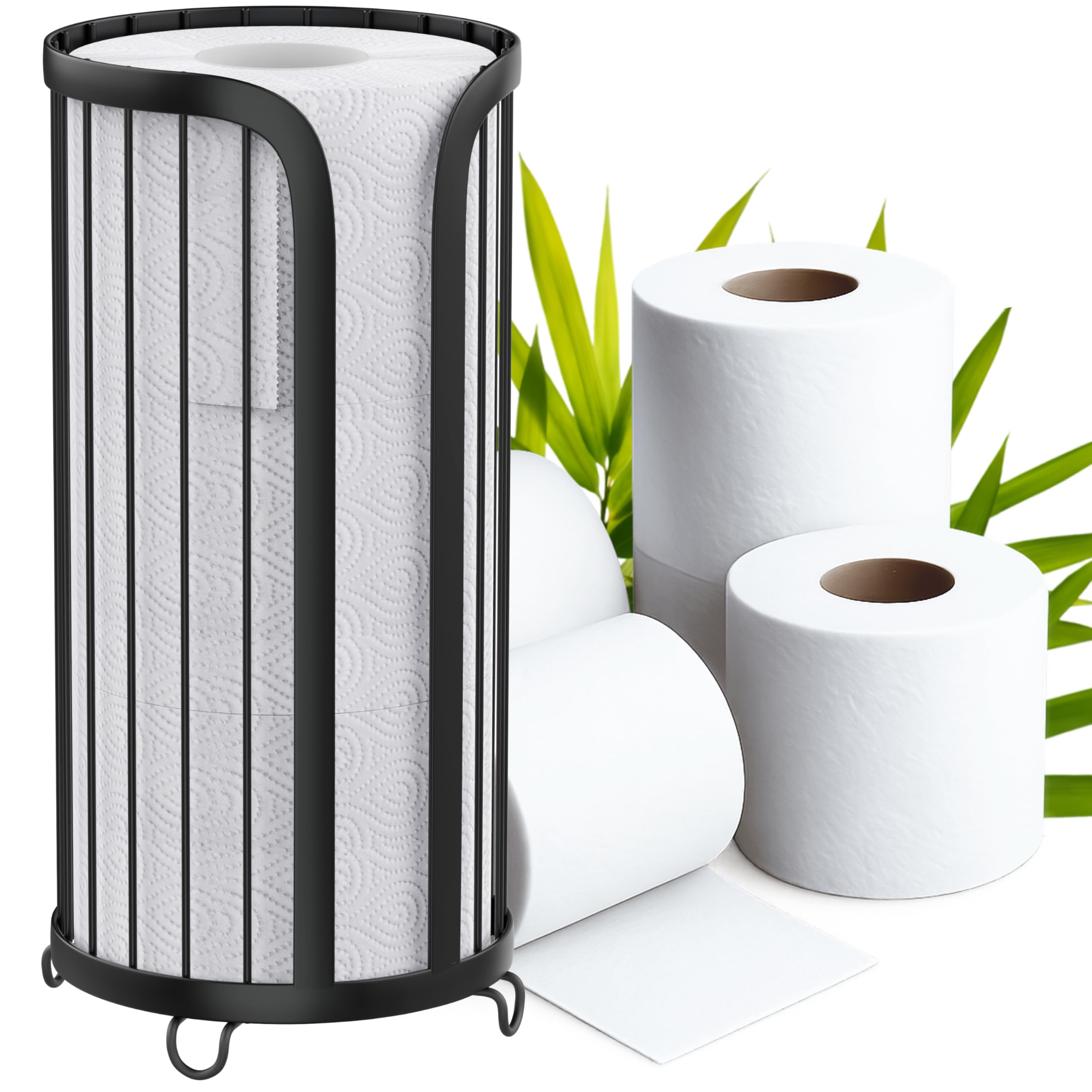 Hovea - Toilettenpapier Aufbewahrung - Für bis zu 3 Rollen - Kompakte Größe - Mit erhöhten Füßen - Toilettenpapierhalter aus Metall - Freistehend