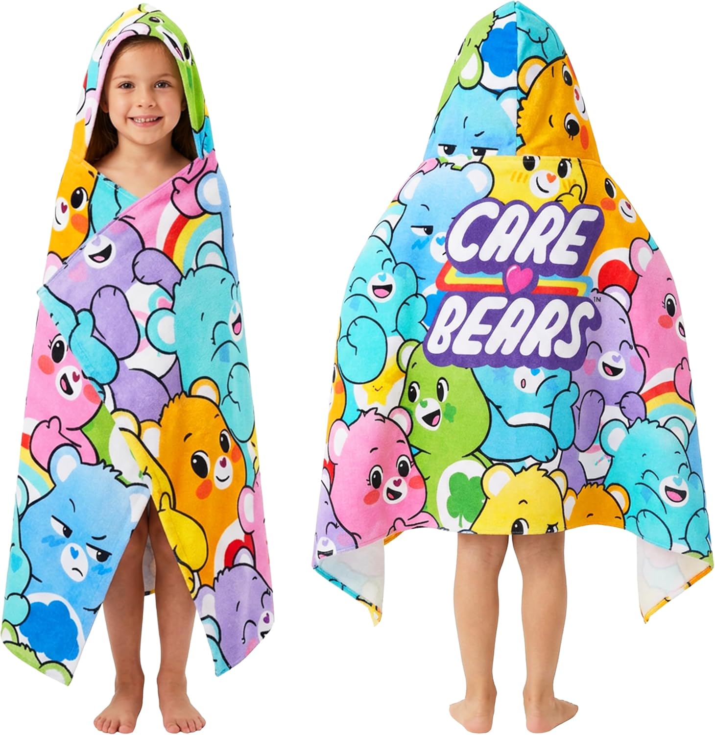Get Trend Care Bears Bath Towels with Hood for Girls, Soft Absorbent Cotton Beach Towels, Swimming Pool Hooded Poncho, Shower Bath Travel Cozy for Girls Ages 6-14