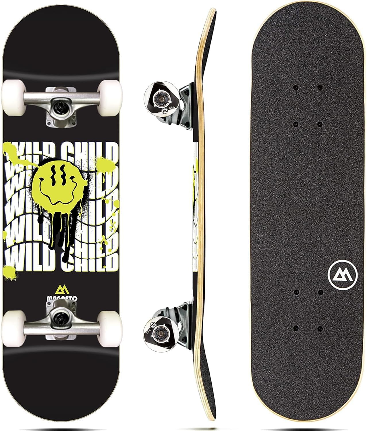 Magneto Complete Skateboard | Maple Wood | ABEC 5 Bearings | Double Kick Concave Deck | Kids Skateboard Cruiser Skateboard | Skateboards for Beginners, Teens & Adults (Free Stickers Included)