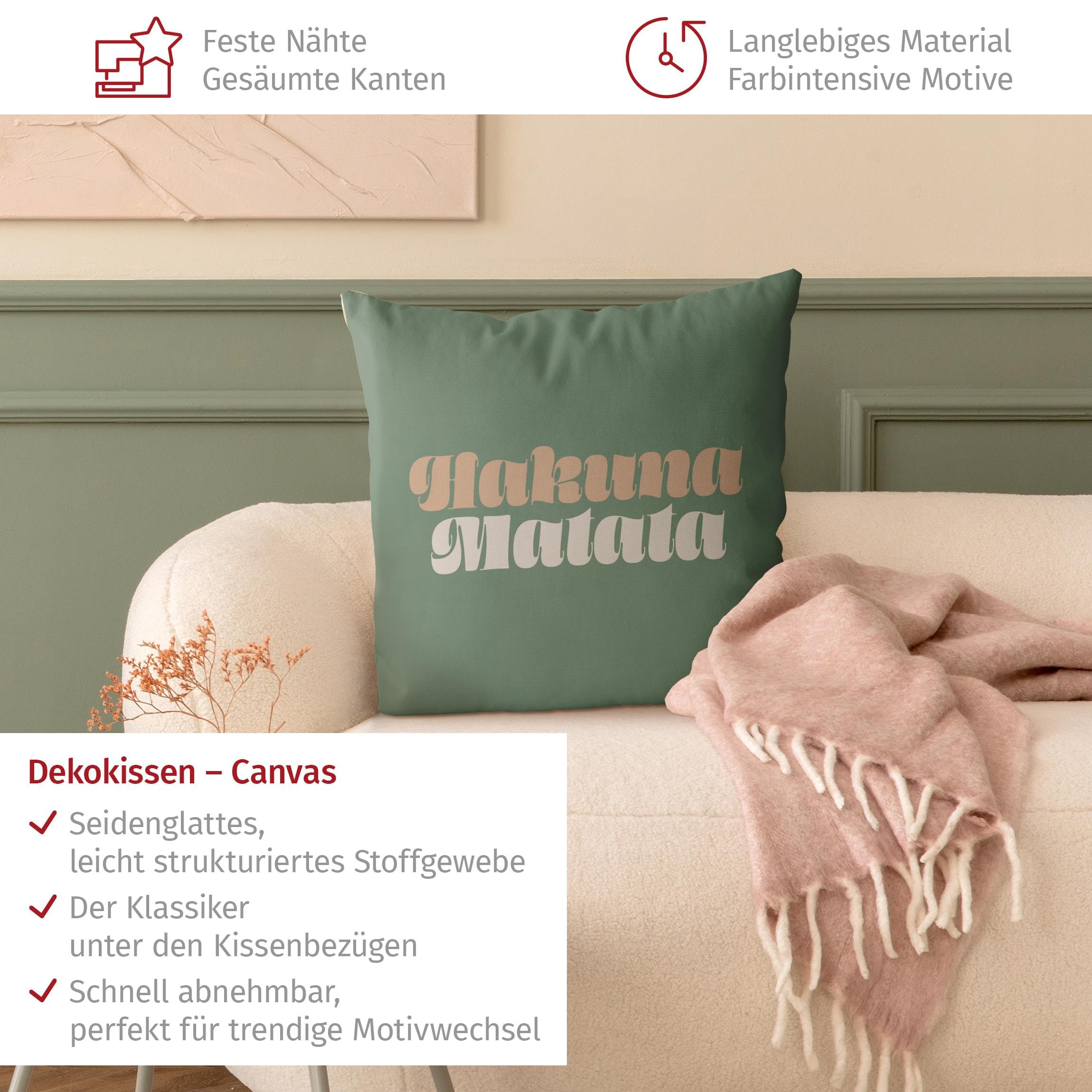 Dekokissen drinnen/Indoor waschbar Sprüche mit Füllung Zierkissen - Made in Germany - Design Bezug grün Sofakissen Unifarben Indoor Sofa Bett 1294