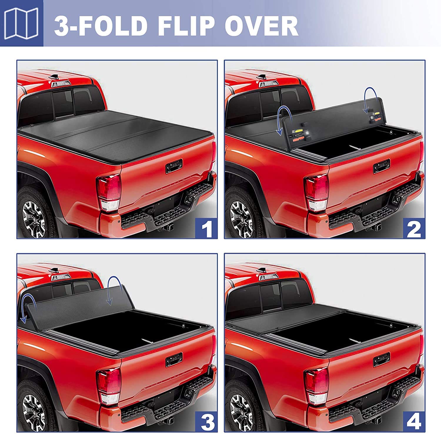 MOSTPLUS TriFold Hard Truck Bed Tonneau Cover On Top Compatible for