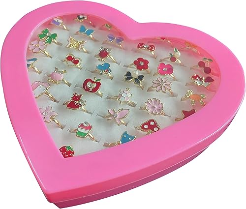 Miniatura 2 de monochef 36 piezas de anillos de joyería para niñas pequeñas en caja, ajustables, sin duplicación, para niños y niñas, juego de disfraces, princesa