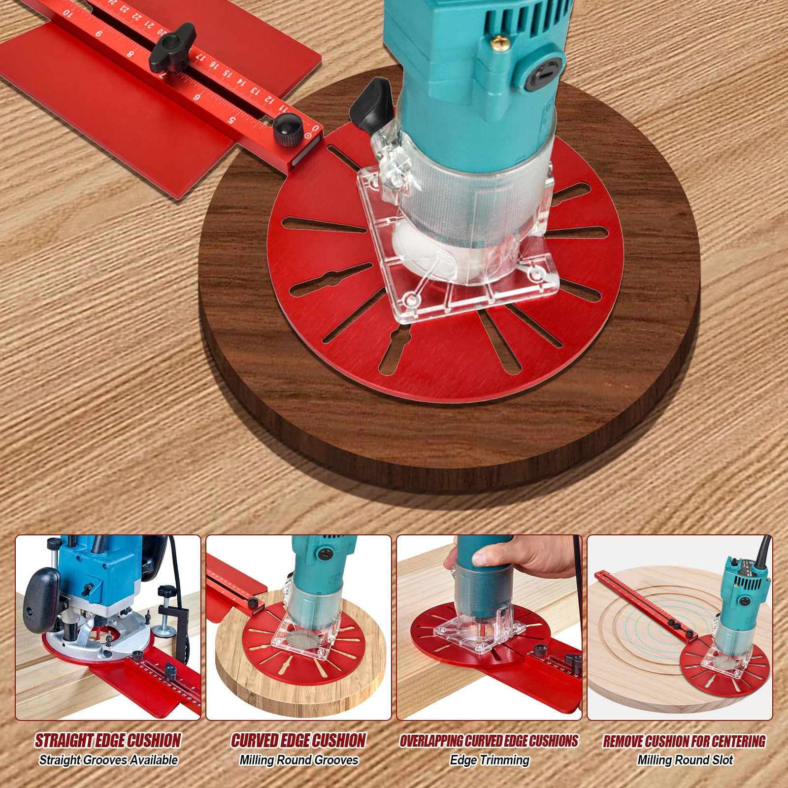 Gabarit de découpe circulaire pour toupie, support de rainurage pour toupie, gabarit multifonctionnel pour quincaillerie d’armoire, gabarit de découpe circulaire pour toupie pour le profilage de