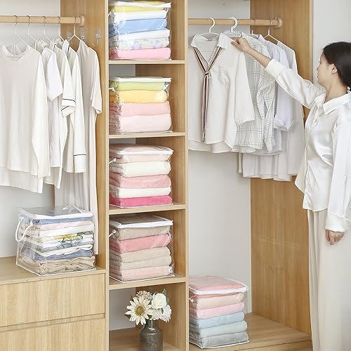 Miniatura 2 de Paquete de 10 bolsas de almacenamiento transparentes con cremallera con asas, organizador plegable de armario con cremallera bidireccional,