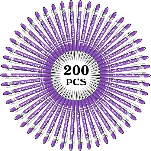 Miniatura 50 de Bolígrafos personalizados a granel grabados personalizados con punta de lápiz capacitivo, bolígrafos personalizados de tinta negra, regalos