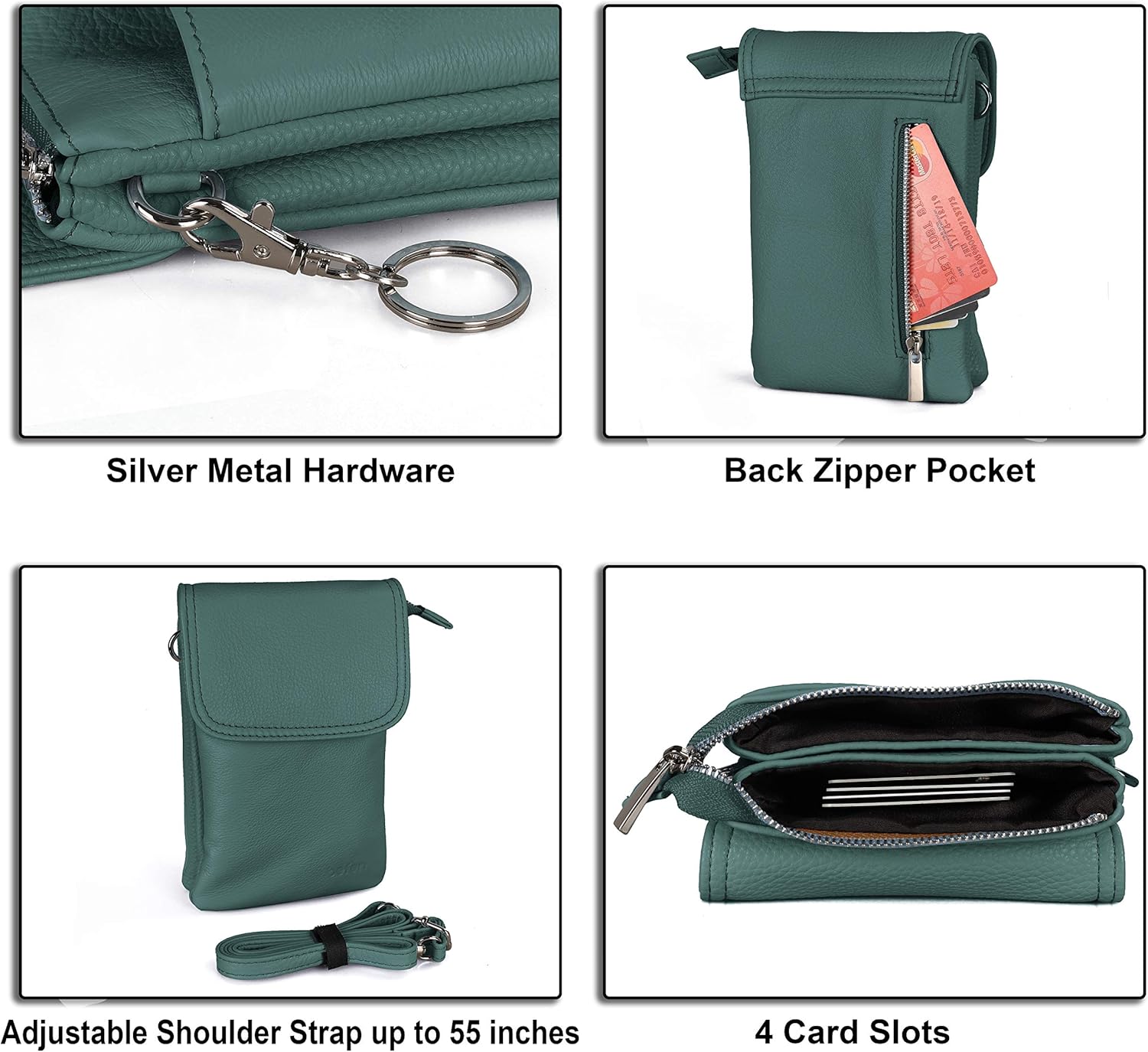 befen Genuine Leather Small Crossbody Bags for Women Cell Phone Bag Cross Body Purses,Silver Zipper - Image 7