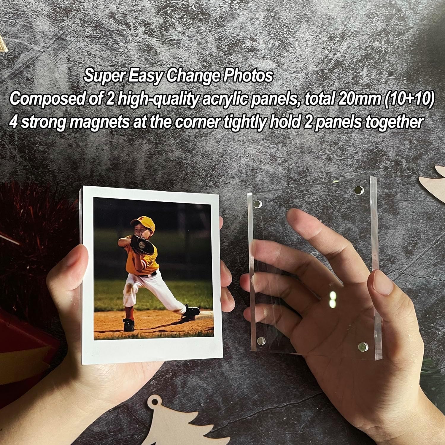 4.25 x 3.5” Polaroid Picture Frame for Polaroid 600/I-Type/SX-70/Instax Wide Square/HP Sprocket Film/Zink Photo, 3.5 x 4.25 Inch Acrylic Desktop Picture Frame (2 Packs)