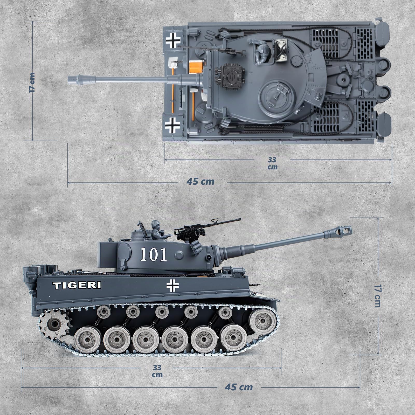 Supdex Tanque Teledirigido Batalla 1/18, RC Tiger I, 2.4Ghz Anque Control Remoto, Tanque Teledirigido con Sonido y Humo, Radiocontrol Kit de Juguete de para Adultos y Niños