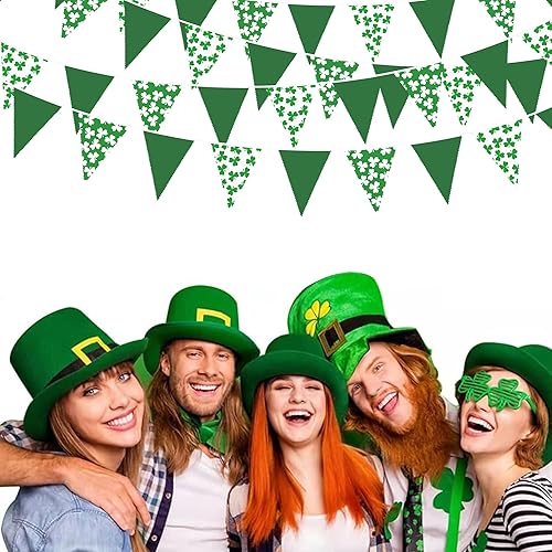 Miniatura 5 de Decoraciones de fiesta del día de San Patricio, tréboles verdes y blancos, tela triangular, banderines para el día de San Patricio, primavera,