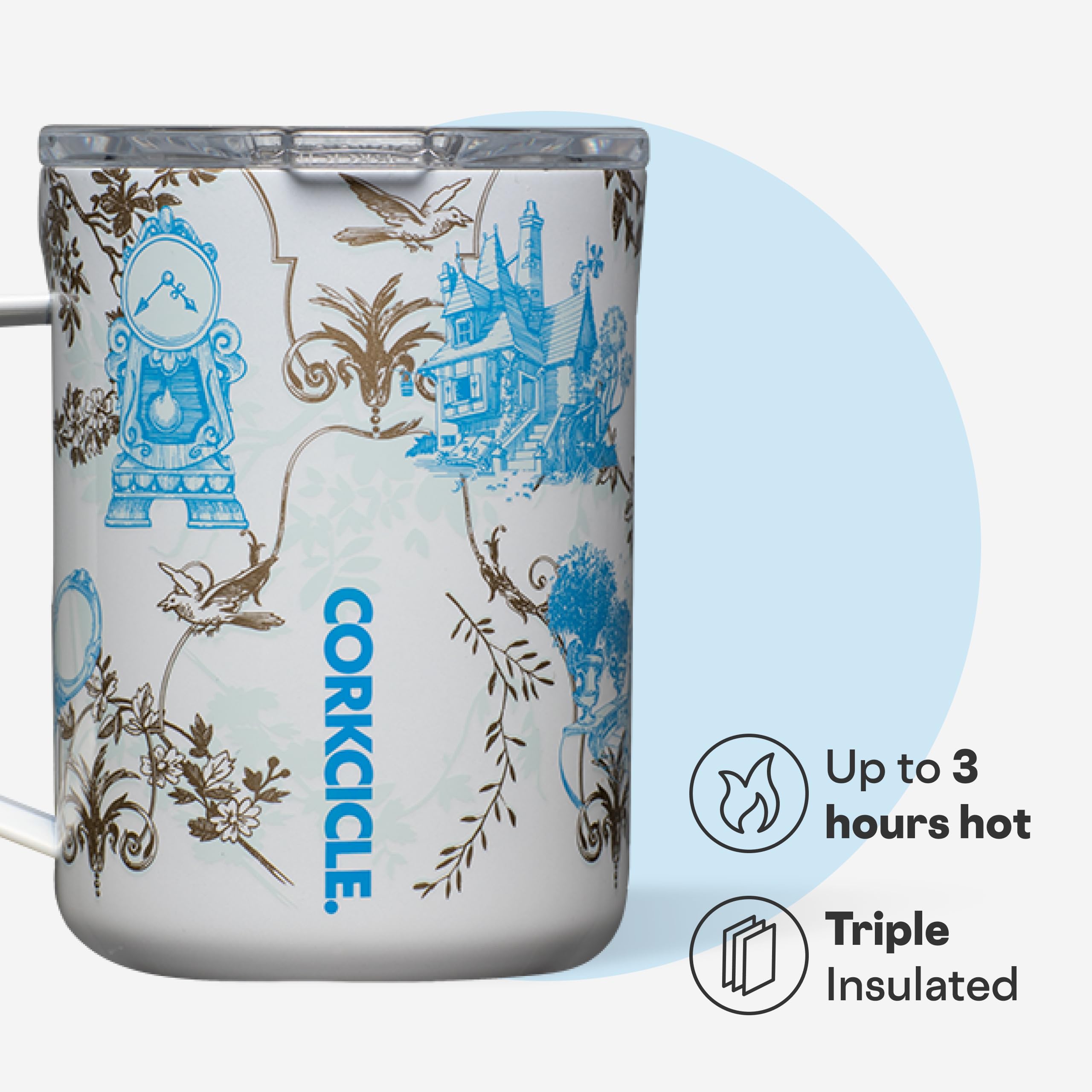 Corkcicle Disney Princess Belle - Taza de café aislada con tapa, acero inoxidable, a prueba de derrames para café, té y cacao caliente, 16 onzas