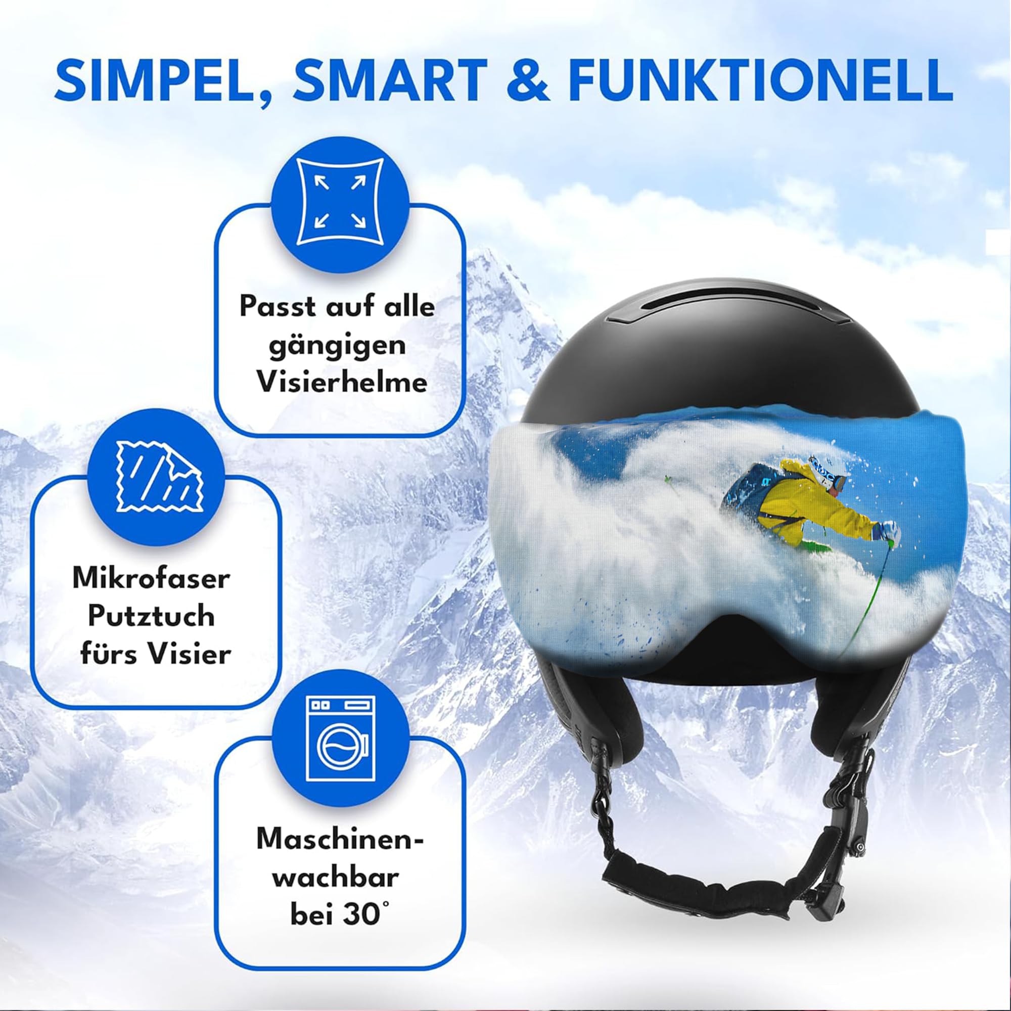 Protection de visière pour casque de ski Two Horizons avec chiffon microfibre - Style sourire