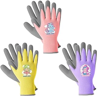 COOLJOB 3 Pairs Kids Gardening Gloves for Age 3-5, Children Toddler Girls Grippy Rubber