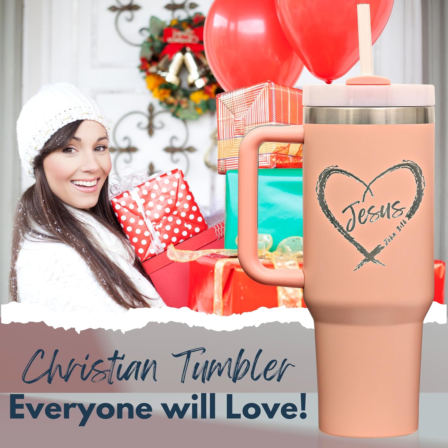Christian Gifts for Women – 40oz Tumbler with Bible Verse, Baptism or Birthday Faith-Based Religious Gift, Jesus Cup (Sunset Peach) - Image 6