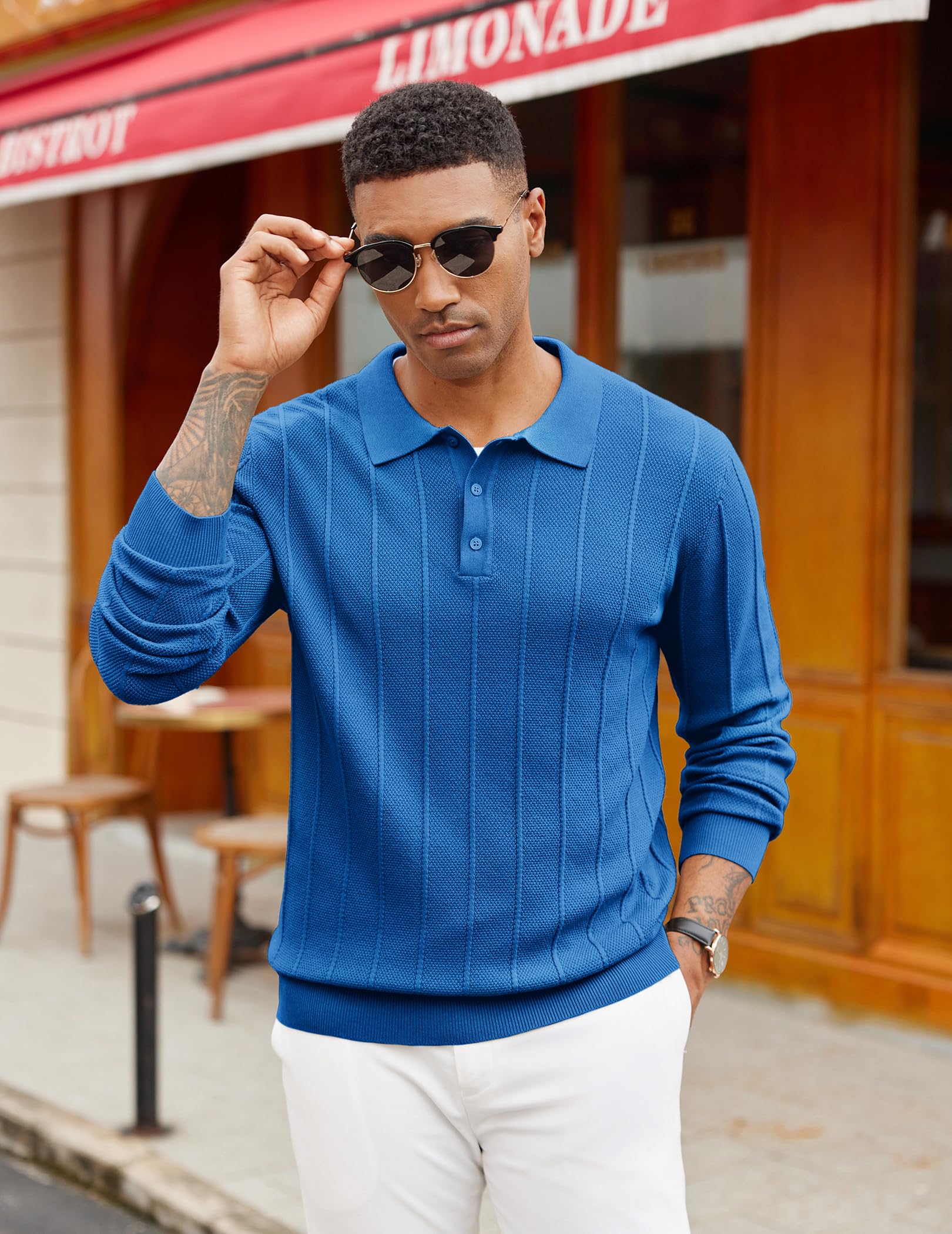 COOFANDY Maglione Collo Polo Uomo Lavorato a Maglia Manica Lunga Invernale Termico Casual