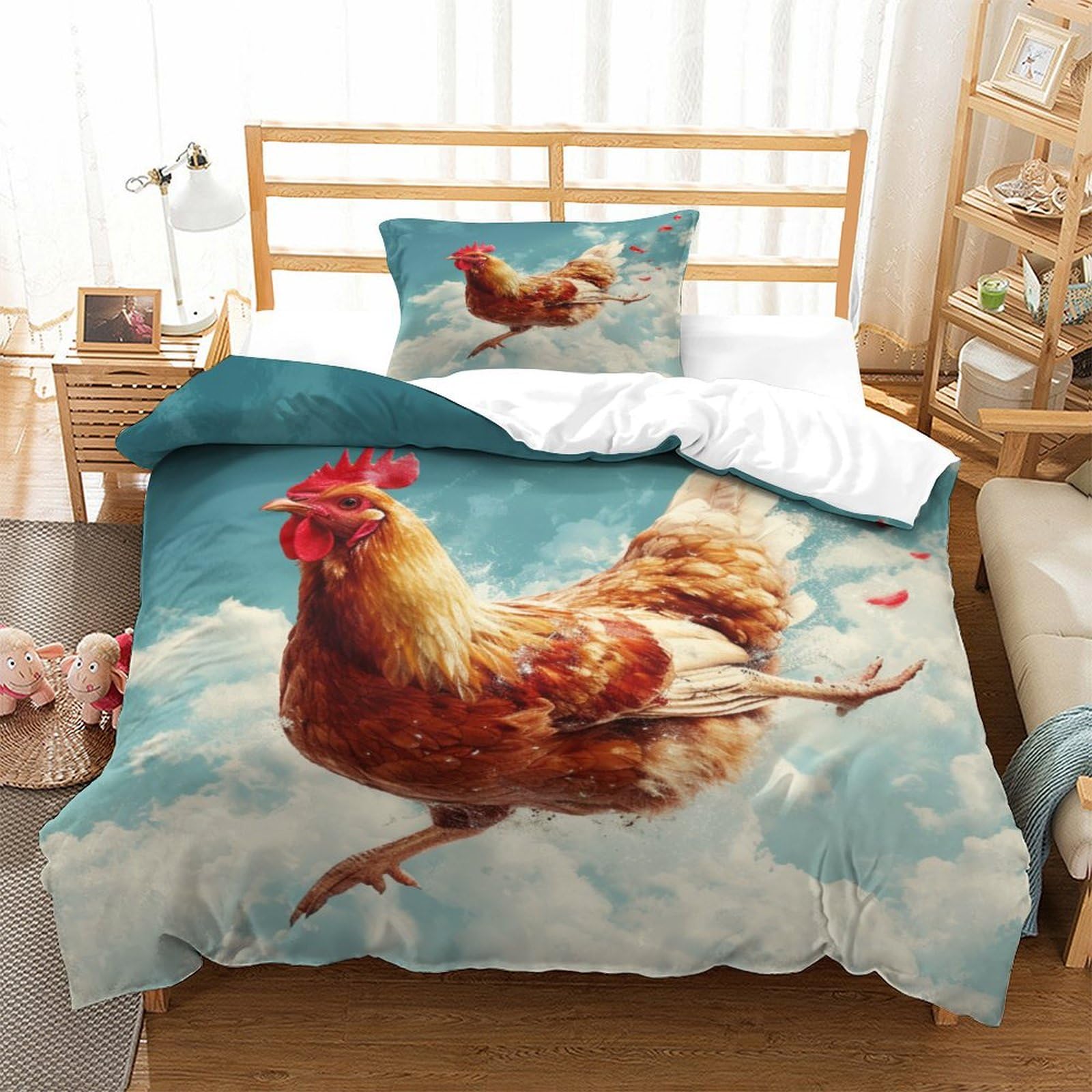 P1S9U7W5Y Country Rooster 3D Printed Duvet Cover Set 3pcs Thick Microfiber Chicken Pattern Bedding Set Single（135x200cm）