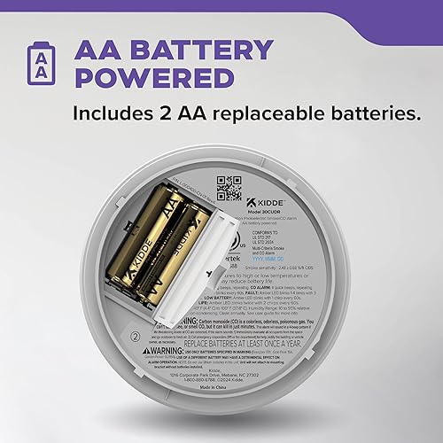 Miniatura 2 de Kidde Detector de humo y monóxido de carbono, funciona con pilas AA, indicadores de luz de advertencia LED, 30CUDR