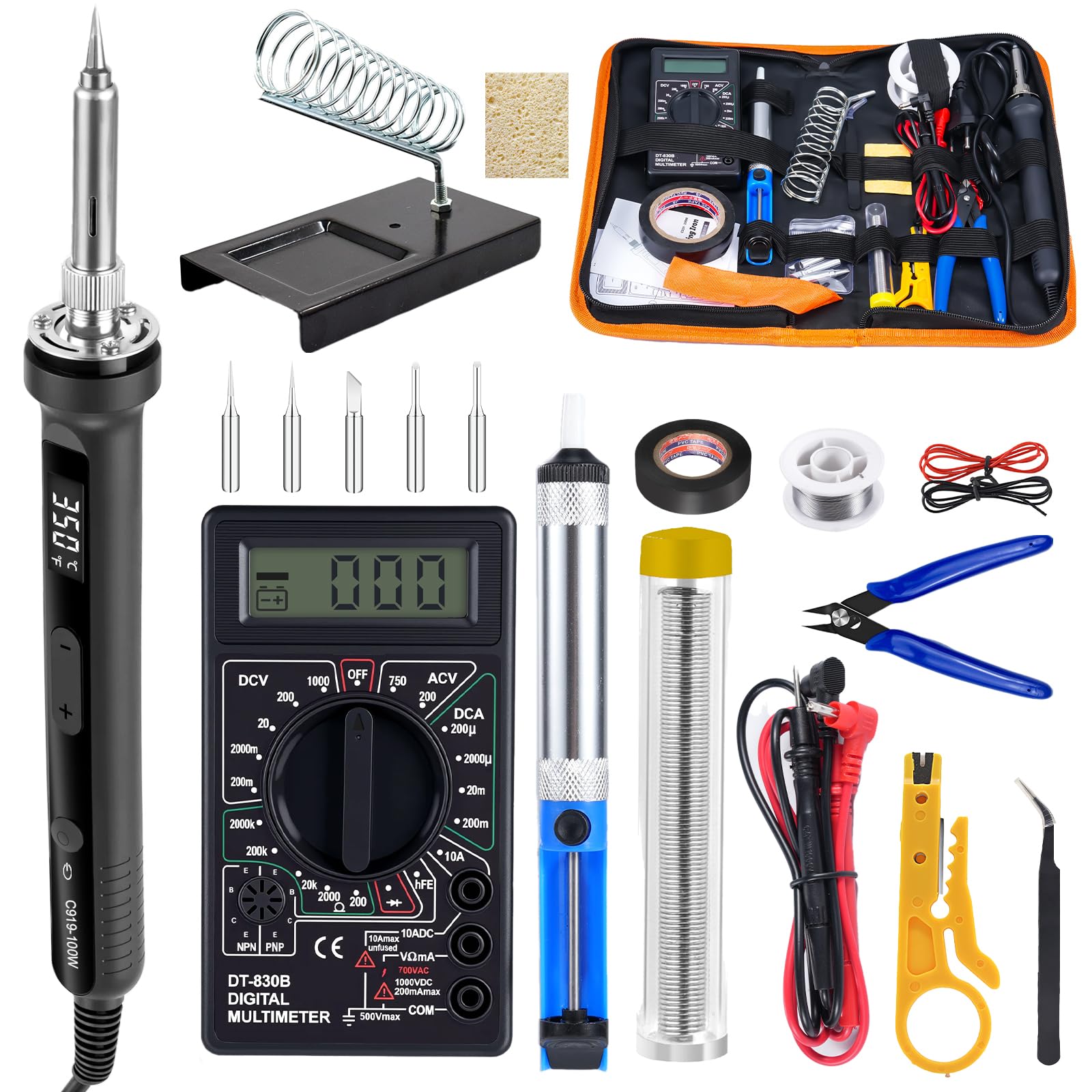 Set saldatore 100 W LCD multimetro digitale temperatura regolabile 180-520 ℃ 19 in 1