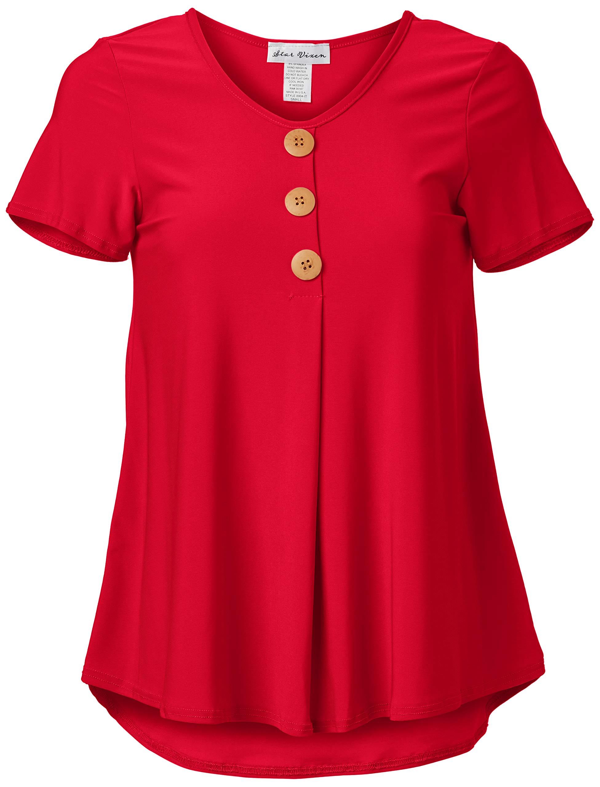 Star Vixen Women's Red Tank Top With Elbow Sleeves And Pleated Details Blouse, 1X