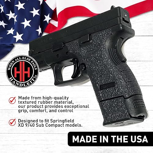 Miniatura 2 de Handleitgrips Cinta de agarre para pistola compatible con Springfield XD 940 Sub Compact - Cinta de agarre de goma texturizada negra, fácil