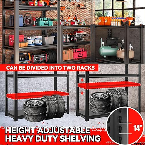 Miniatura 4 de Estantes de almacenamiento de garaje, estantería de metal de 5 niveles, 63 pulgadas de alto 36 pulgadas de ancho, estante industrial ajustable