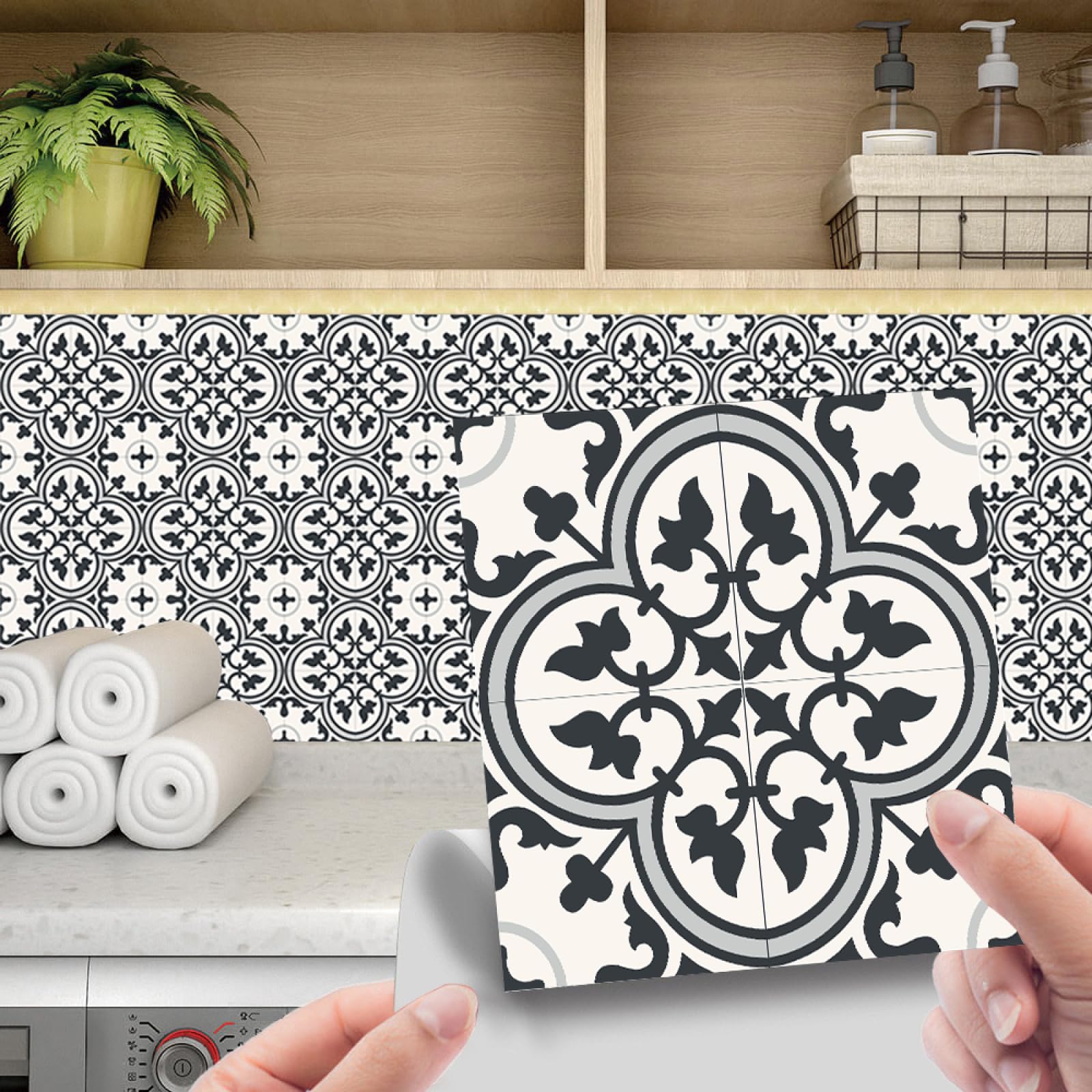 Carta Adesiva Per Piastrelle - 20 Pezzi 20x20 Cm, Bianco E Nero, Per Cucina E Bagno - Foto 8