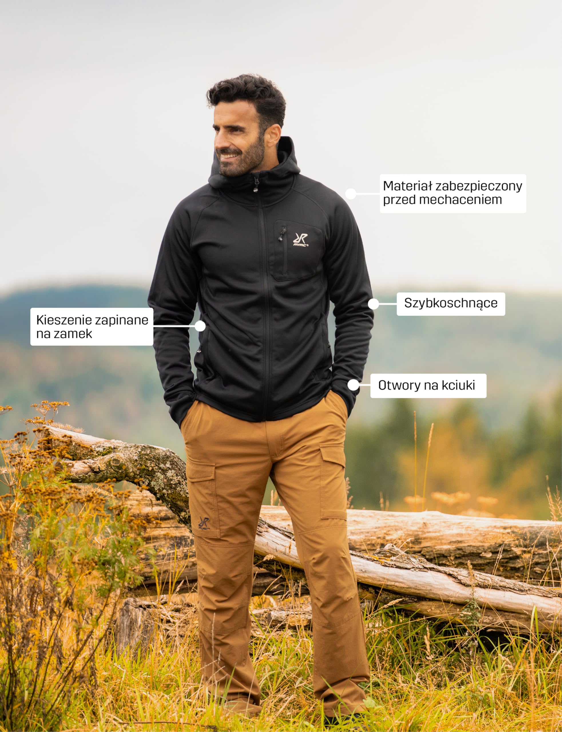 RevolutionRace Evolution Stretch Fleece Hoodie Męska, Bluza z kapturem na zamek do wędrówek i aktywności na świeżym powietrzu