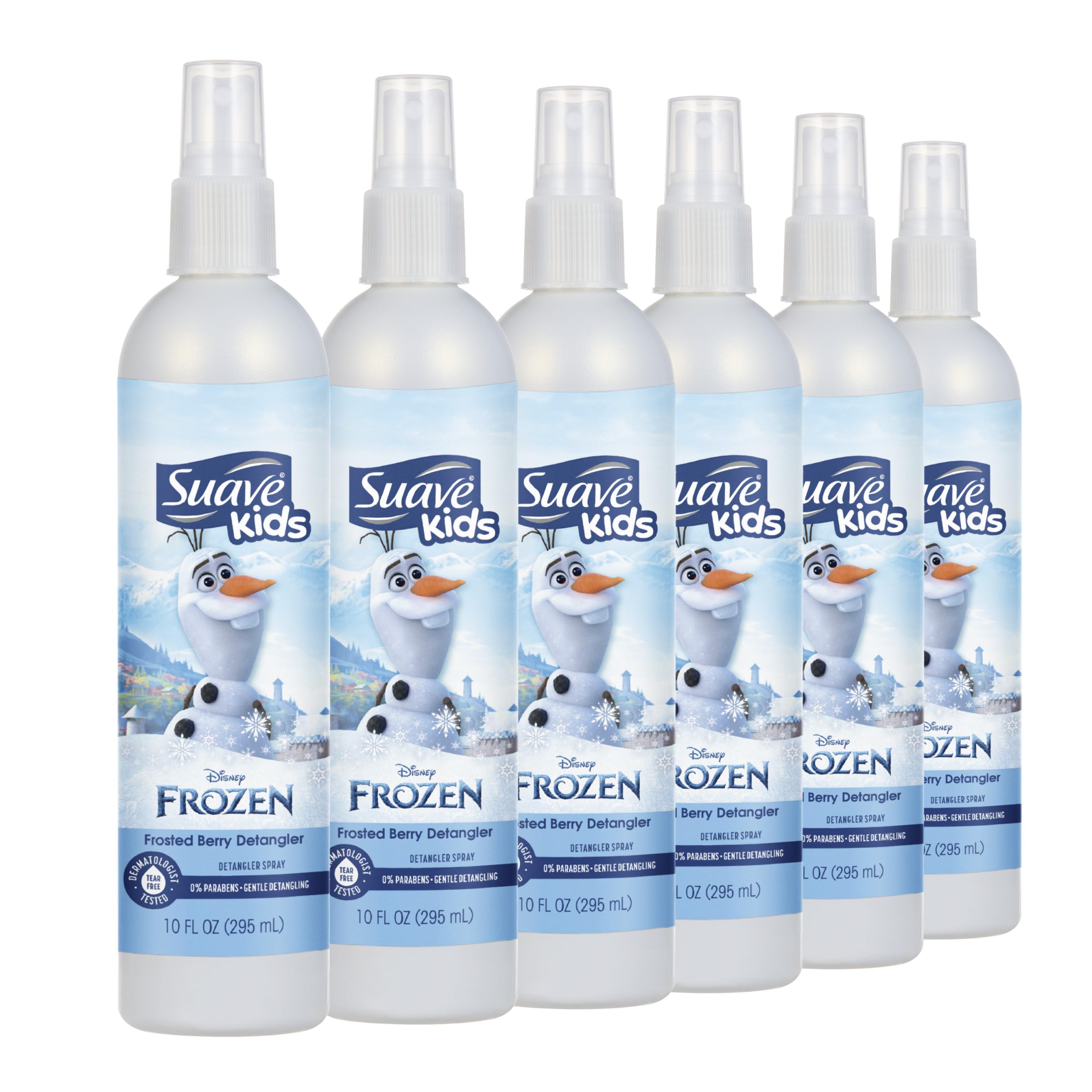 Suave Kids Disney Frozen Enchanted Berry Detangler Spray, Tear-Free Leave-In Conditioning Spray for Kids, Smooths Knots & Tames Flyaways for Soft, Shiny Hair, 6 Count, 10 FL OZ
