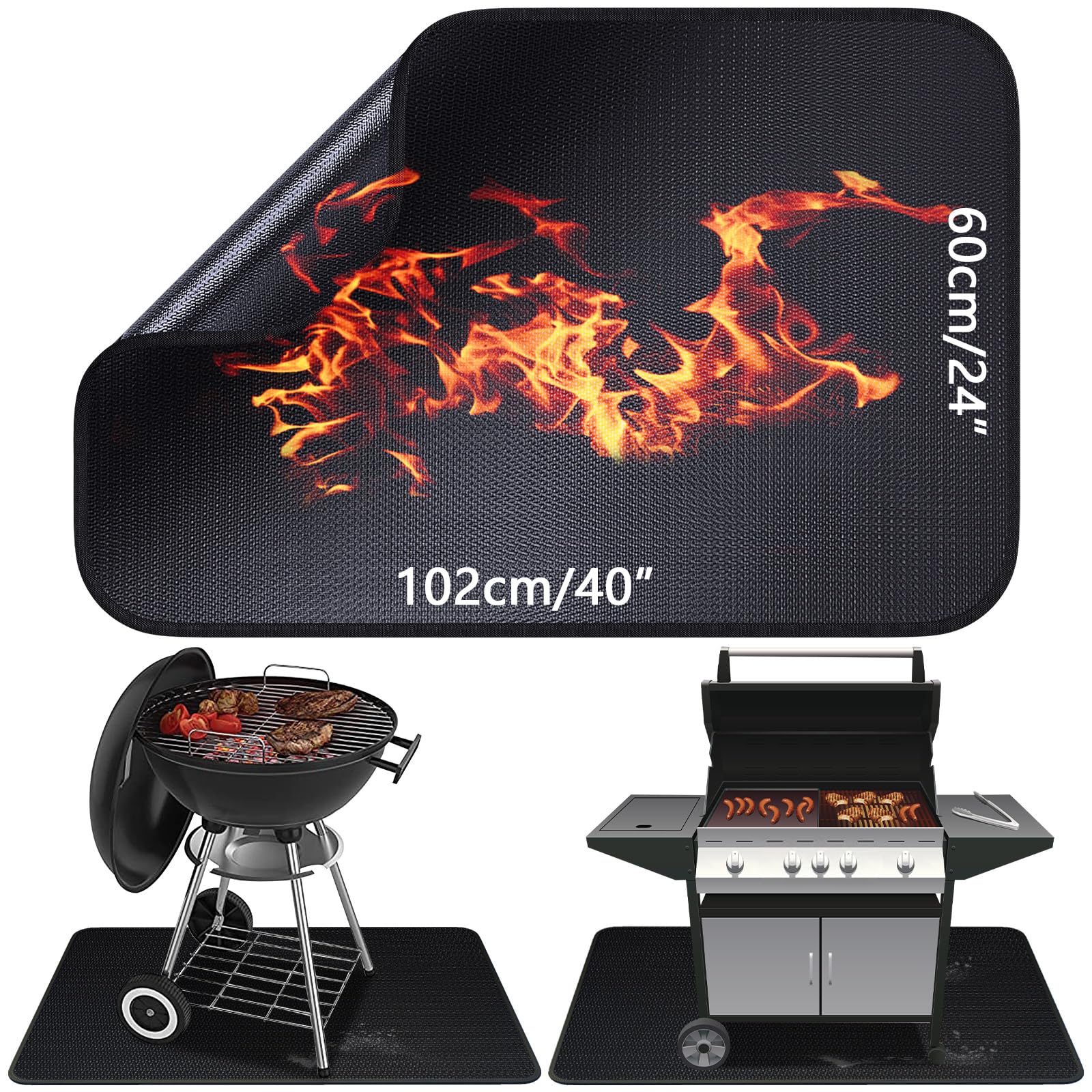 Tapete para debajo de la parrilla de 40 x 24 pulgadas para parrilla al aire libre, tapete ignífugo de 3 capas resistente al calor, tapete de protección de césped, protector de barbacoa impermeable a
