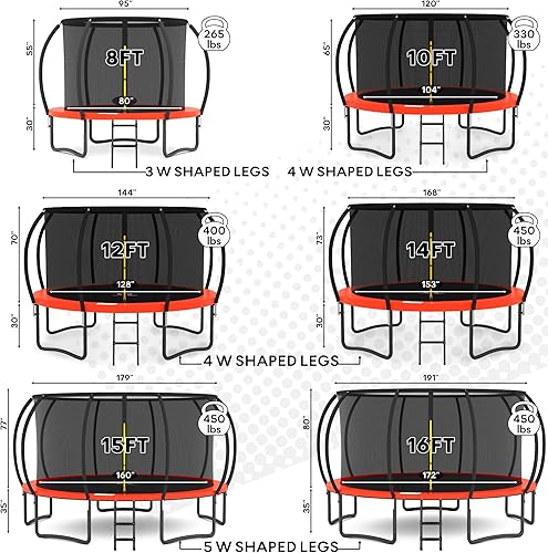 Miniatura 7 de JUMPZYLLA - Cama elástica recreativa con cierre y escalera, 8, 10, 12 y 14pies, revestimiento galvanizado antioxidante, aprobación ASTM, de
