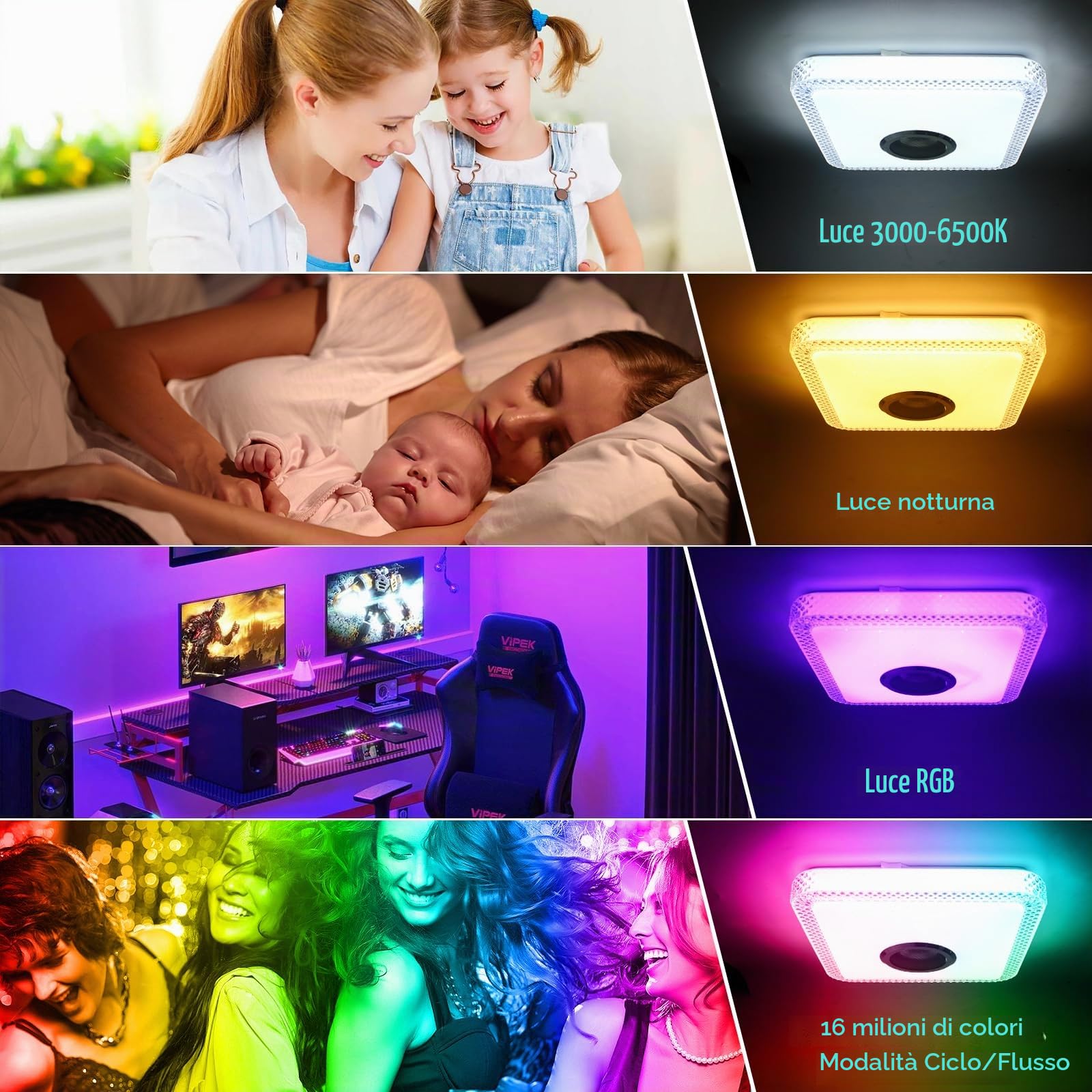 RGB Plafoniera LED Soffitto con Telecomando e APP, 30W Lampada da Soffitto con Altoparlante Bluetooth Tondo Lampadario RGB Regolabile Cambia Colore per Soggiorno Camera dei Bambini da Letto