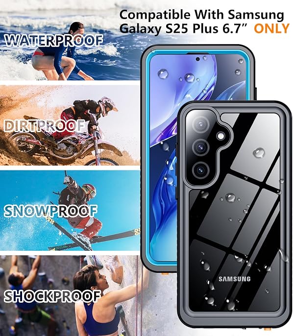 Temdan Designed for Samsung Galaxy S25 Plus Case Waterproof,Built-in Lens&Screen Protector Military Shockproof Dropproof IP68 Underwater Full Body Phone Case for Galaxy S25 5G Plus 6.7"LightBlue(2025) by Temdan - Image 7