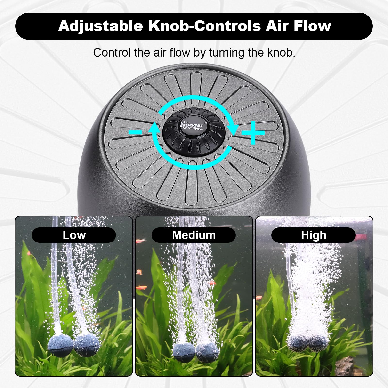 hygger Ossigenatore per Acquario <35 dB Regolabile Pompa di Ossigeno Silenziosa,Aeratore per Acquari con Pietra Porosa Accessori per Serbatoi