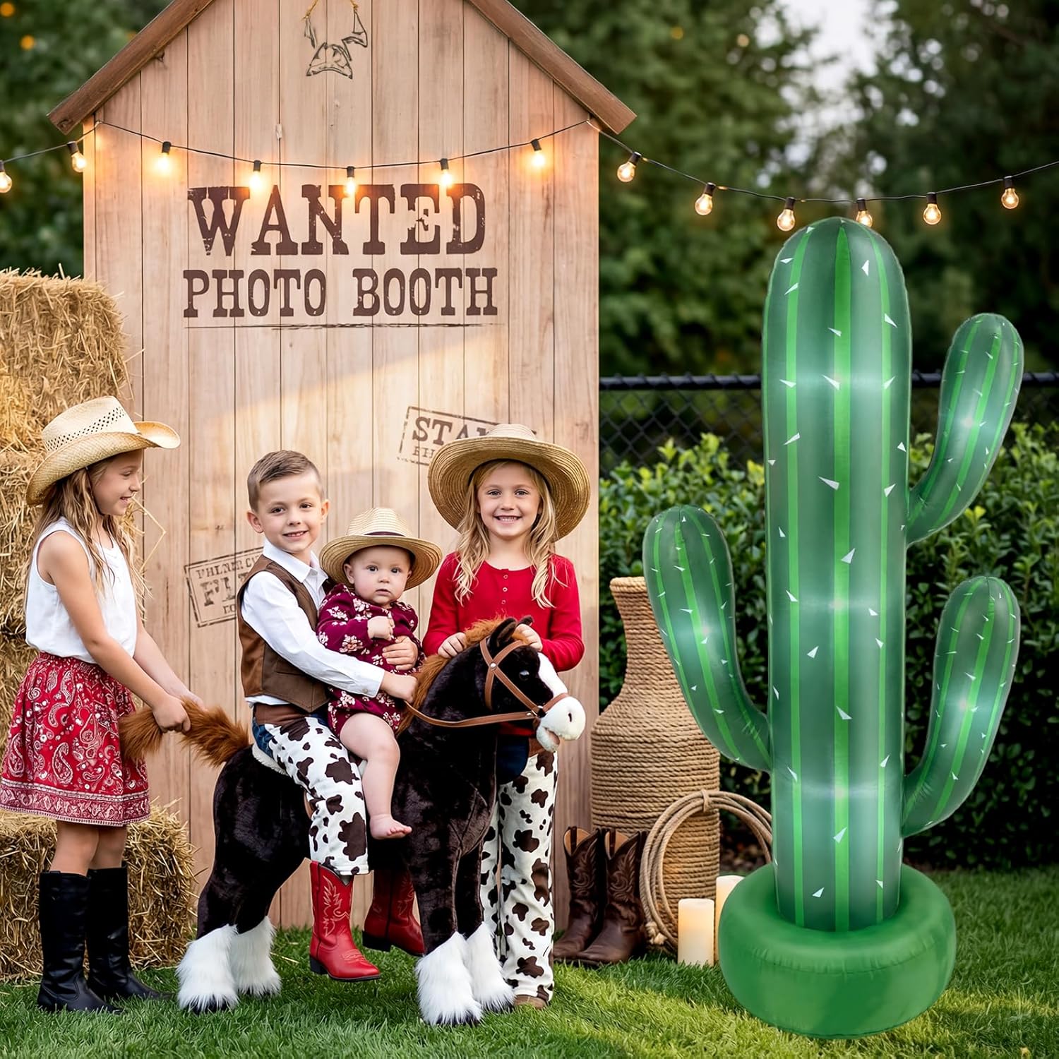 Soulchen 1 Pack 6.6Ft Giant Inflatable Cactus, Cactus Prop Decor with Built-in LED Light Blower Cacti Tree Decorations for Hawaiian Luau Tropical Parties Beach Poolside Western Cowboy Theme Decor