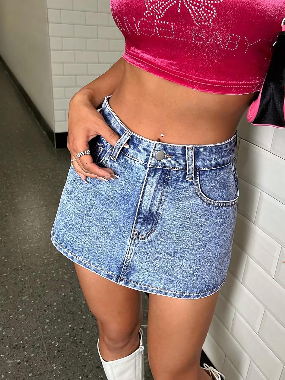Lei sure Mini Denim Skort for Women High Stretchy, Low Waist Jean Skort Mini Skirt Shorts Casual Trendy Summer - Image 3
