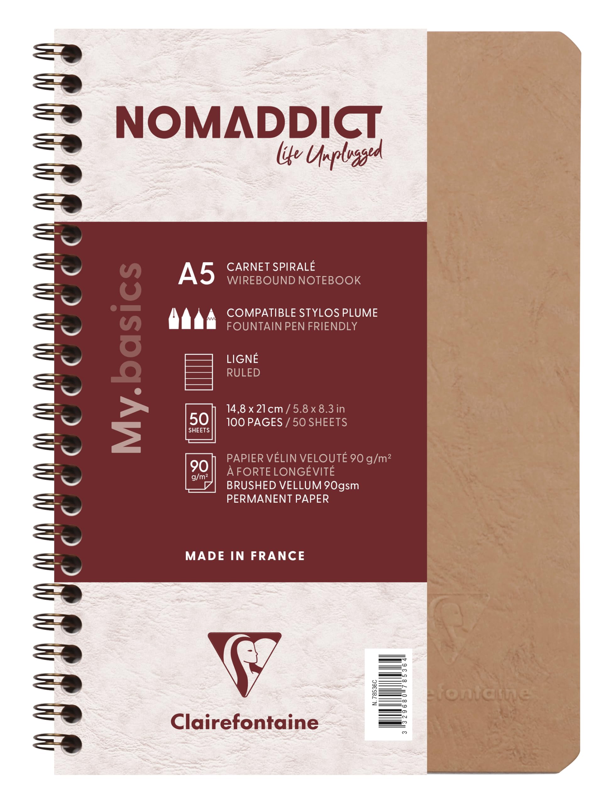 Clairefontaine Age Bag Wirebound Notebook A5 - Lined / Tobacco