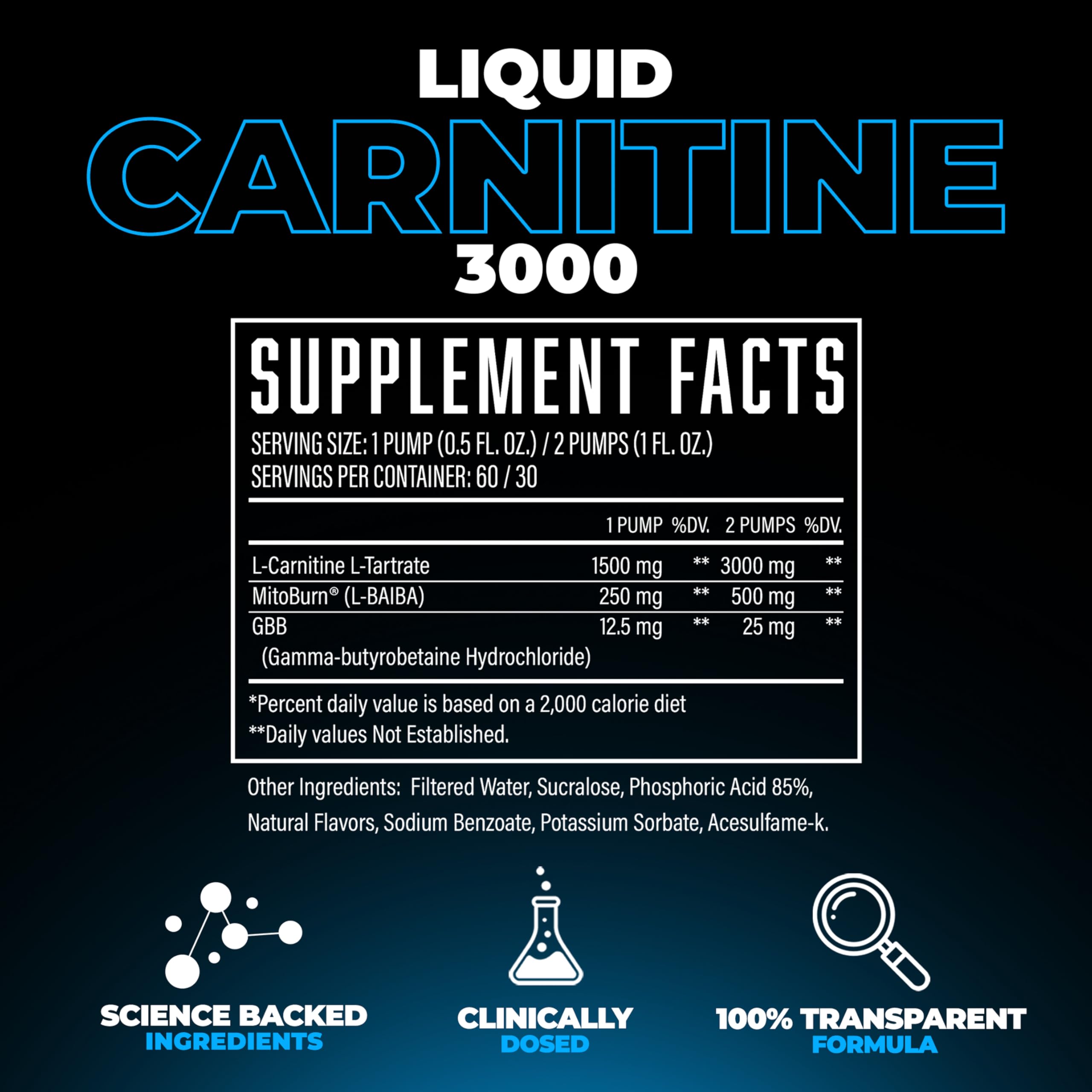 Huge Supplements Liquid L-Carnitine 3000, Superior Potency Infused with 500mg MitoBurn & 25mg GBB, Premium Stim-Free & Energy Boost, Convenient Pump Top, 32 Oz (60 Servings) — Amazon image 5