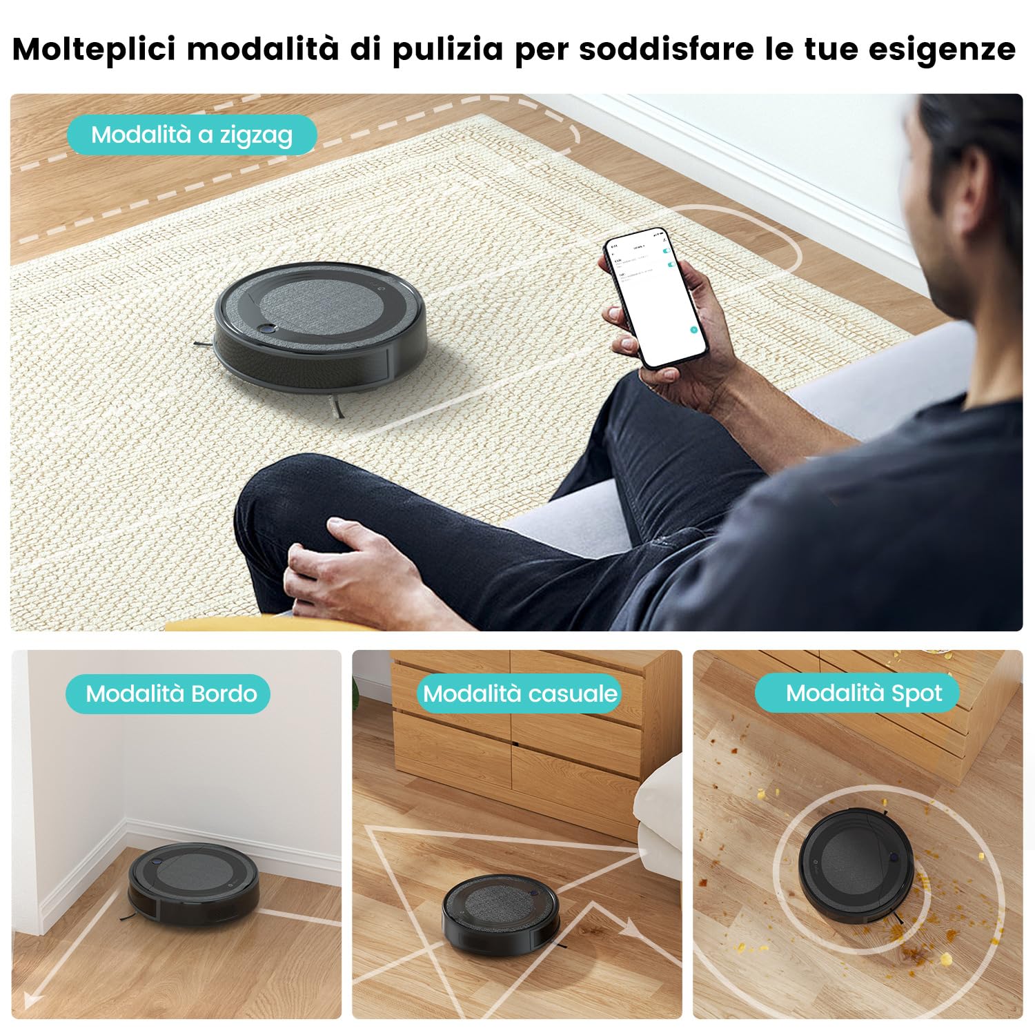 LEFANT M310 Robot Aspirapolvere 4500Pa,Evita Precisamente gli Ostacoli,Autonomia 180min,Wi-Fi/App, Antigroviglio Aspirapolvere Robot Ideale per Peli di Animali Domestici, Peli e Pavimenti Duri,Nero