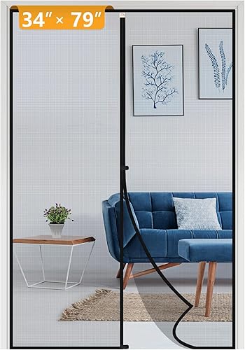 Miniatura 28 de Yotache - Puerta mosquitera magnética estrecha para puerta de 26 x 78 pulgadas, tamaño de malla de 28 x 79 pulgadas, malla de fibra de vidrio Negro
