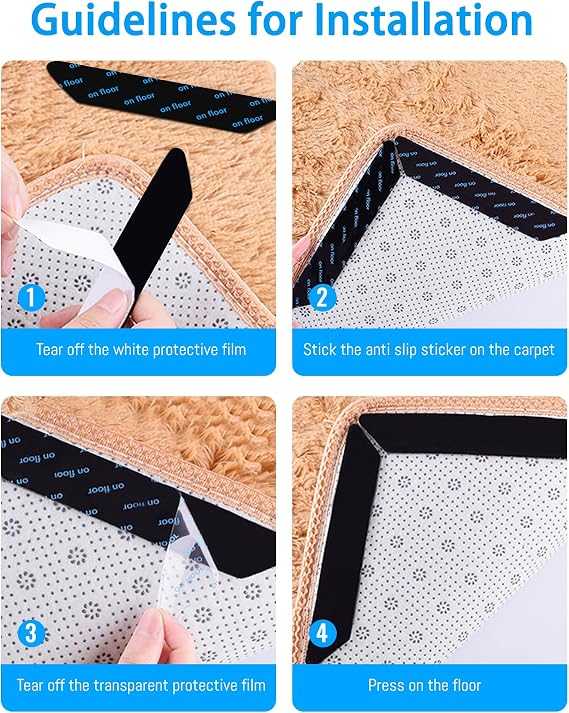 20 PCS Reusable Washable Grippers for Rugs, Highly adhesive and thin,Removable Rug Tape,Double Sided Non-Slip Rug Pads for Hardwood Floors and Carpet Corners,Keep Area Rugs Corners from Curling .