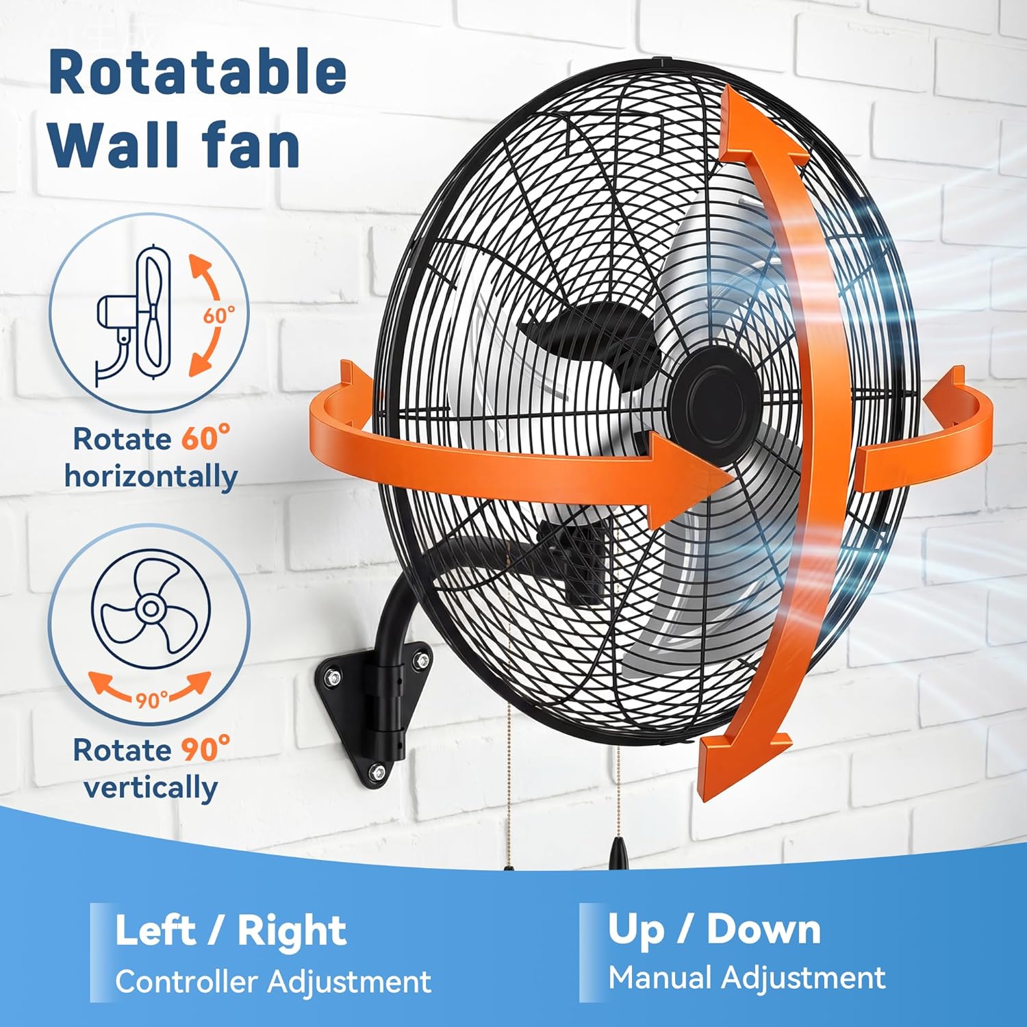 30 Inch Industrial Wall Mount Fan, Heavy Duty High Velocity Oscillating Wall Fan with 3 Speeds, 360° Adjustable Tilt Wall Mounted Fan for Garage, Workshop, Warehouse, Patio, Commercial and Home