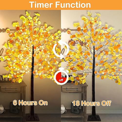 Miniatura 5 de Ruidazon Árbol de Ginkgo iluminado de otoño de 6 pies, 240 luces LED con temporizador, 8 modos intermitentes, decoración artificial de árbol de